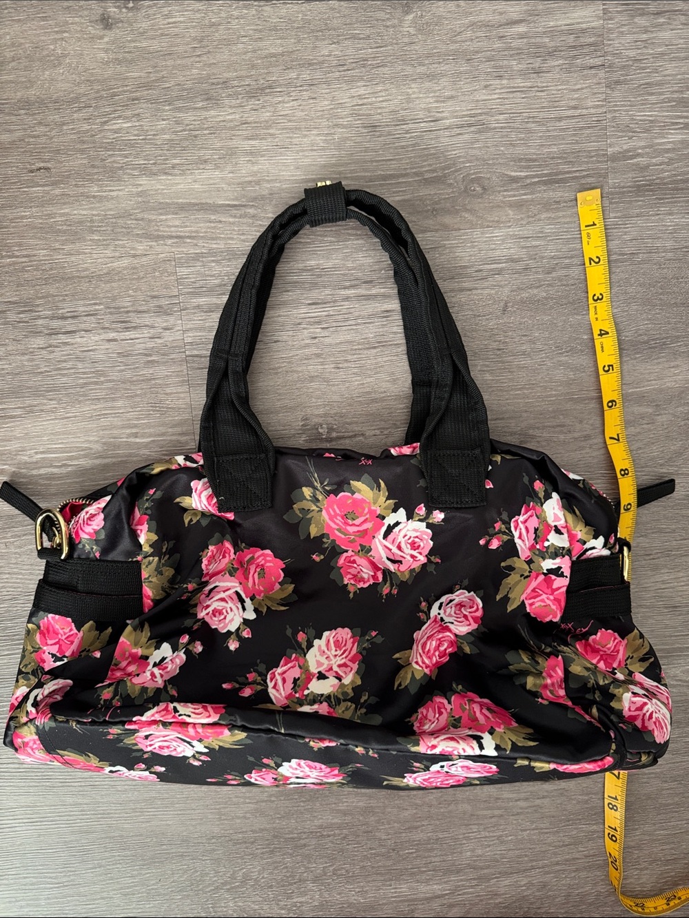 Betsey Johnson Black Tote with Pink Rose Print - Picture 4 of 8